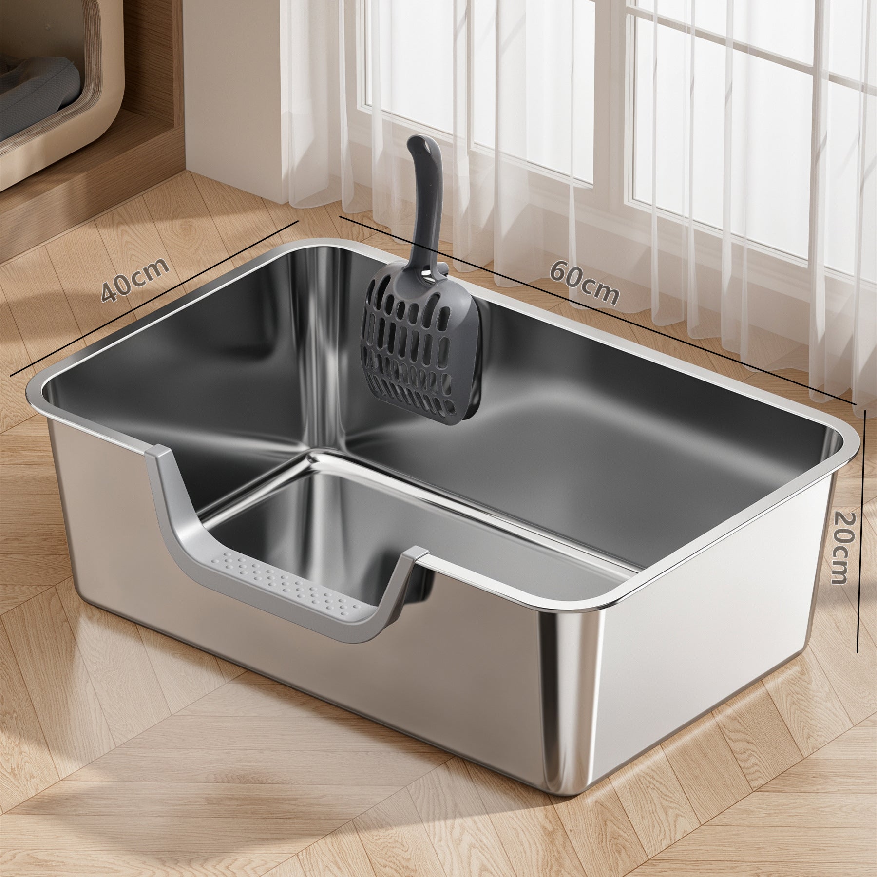 Stainless Steel Cat Litter Box with Anti-Splash Design