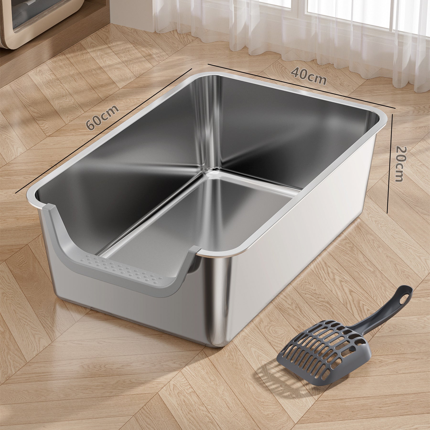 Stainless Steel Cat Litter Box with Anti-Splash Design