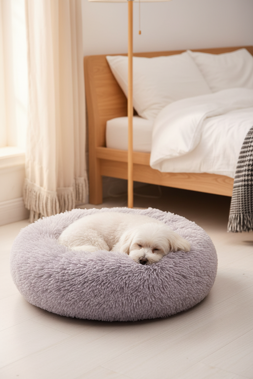 Super Soft Long Plush Comfy Calming Pet Bed